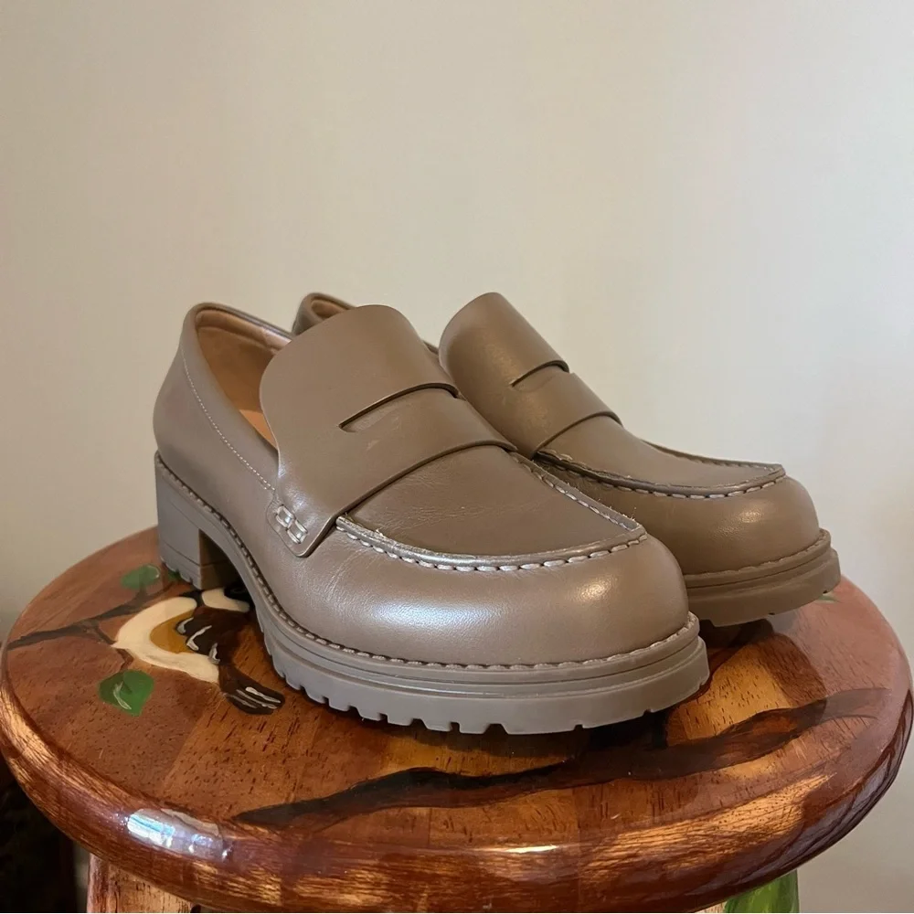 Cole Haan Slip On Leather Loafers w/ Chunky Heel - Picture 2 of 8